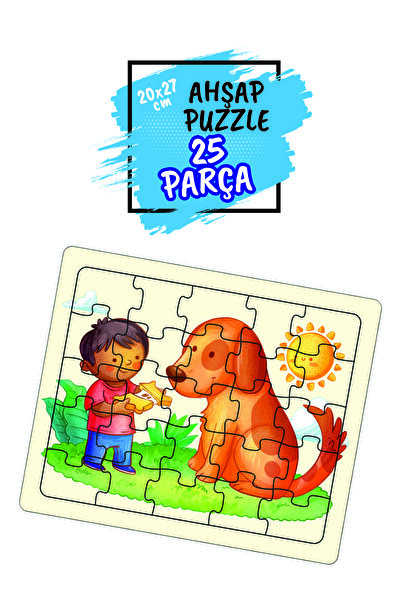 Leelii Tasarım Çiftçi Aile, Lunapark, Sevimli Fil, Sevimli Köpek 25 Parça Ahşap Puzzle Yapboz 4'lü Set