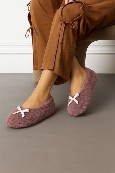 fluffy Booties Women's Slippers - Foldable Bag, Portable Home Ballerinas, Non-Slip No Sound Sole