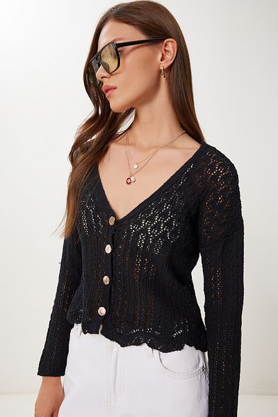 Lovelyİstanbul Cardigan elegant cu nasturi sezoniere NEGRU LCR0048