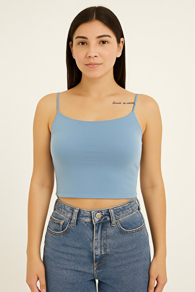 ocke Lastik Askılı Kısa Crop Bebek Mavisi