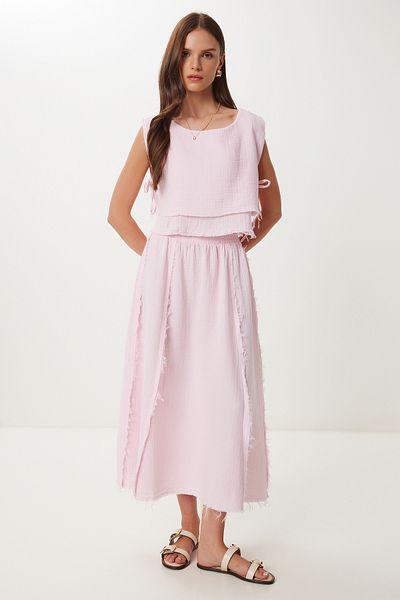 Lovelyİstanbul Muslin Blouse Skirt Set Pink Lgp0013