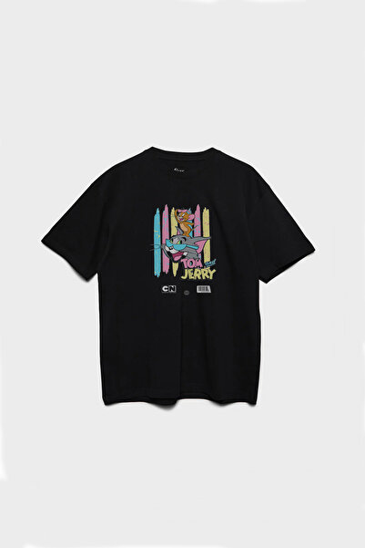 Kids Tom and Jerry Printed Unisex Black Kids T-Shirt