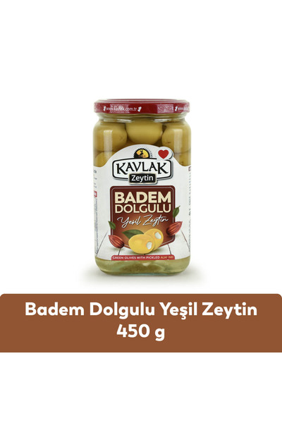 Kavlak Zeytin Badem Dolgulu Yeşil Zeytin 450 Gr Cam Kavanoz