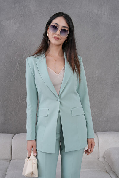 nodilife Düğmeli Atlas Takım Elbise Mint Yeşili