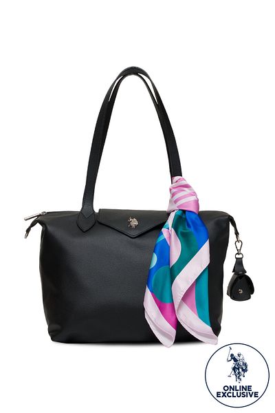 U.S. Polo Assn. Geantă de umăr pentru femei cu eșarfă neagră Us25597 Exclusiv online