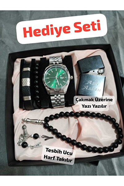 Brality Özel Kutusunda Hediyelik Kombin Erkek Kol Saat - Çakmak Tesbih Bileklik ( Hediye Seti ) 6055