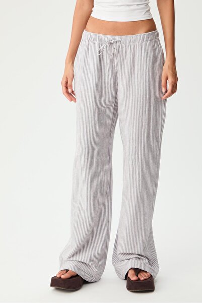 Stradivarius Flowing striped linen blend trousers