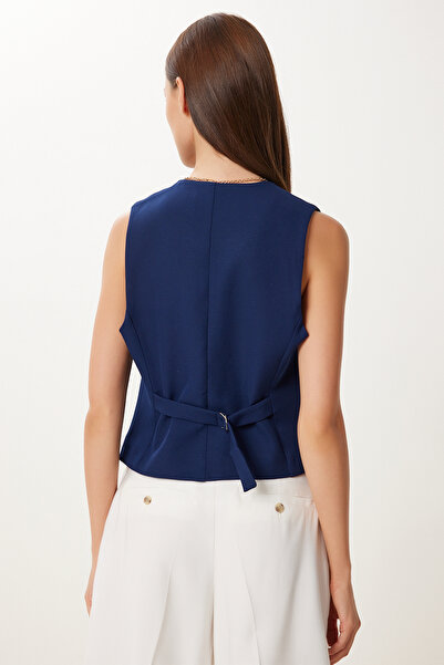 Lovelyİstanbul Body Sitting Crop Woven Vest Navy Blue Lto0003