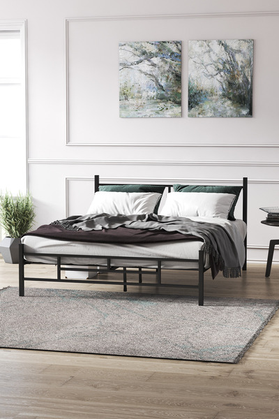 Mobpazar Metal Karyola, Defne Metal Karyola Siyah Renk, Çift Kişilik, Ölçü Seçenekli