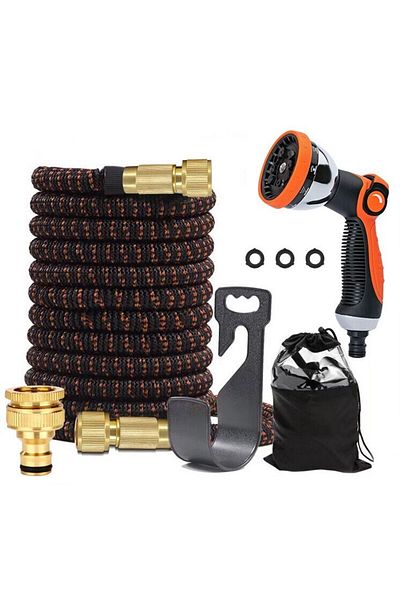 Manolex Expandable Garden Hose 5m-15m – 3-Layer Latex 10-Mode Spray Nozzle