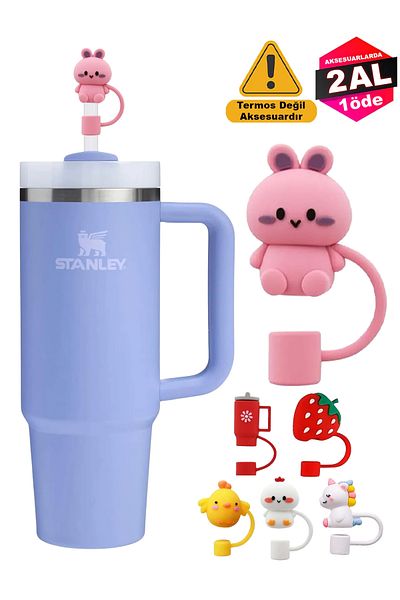 Kelira Quencher Compatible Pink Teddy Bear Accessory / Straw Protector / Silicone Straw Tip Cover / 10mm Straw Compatible