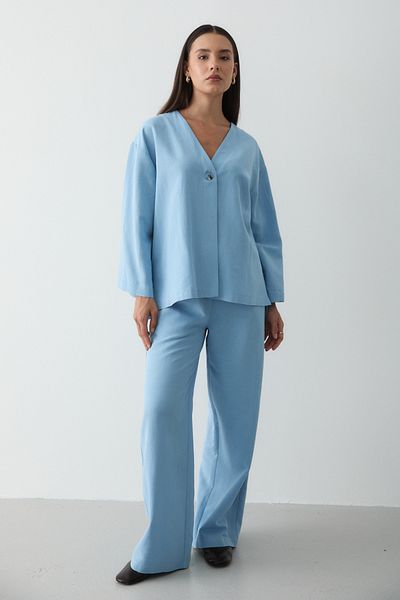 JASTE Women's Buttoned V-Neck Kimono & Elastic Waist Trousers Linen Set