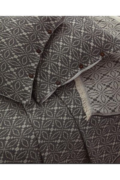 Cottonest Black-Ecru Jacquard Patterned Fringed Bedspread Set with Two Pillows