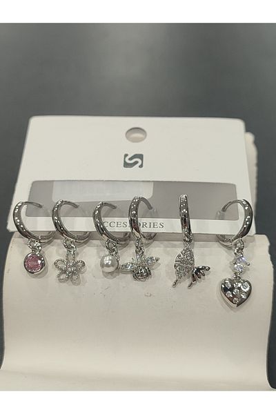Bijutek Bijouterie Silver Cz - Pearls - Heart & Butterfly Pattern Dangle Multi Metal Women Earrings Jewelry 2