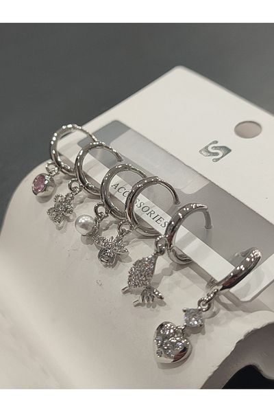 Bijutek Bijouterie Silver Cz - Pearls - Heart & Butterfly Pattern Dangle Multi Metal Women Earrings Jewelry 2