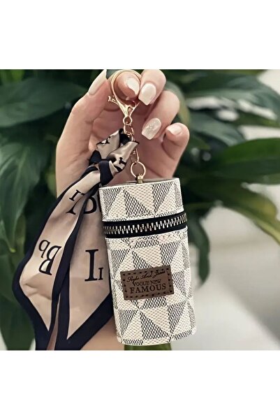 TATA CRAFT White Mini Luxury Wallet Keychain Makeup with Vintage Scarf - White