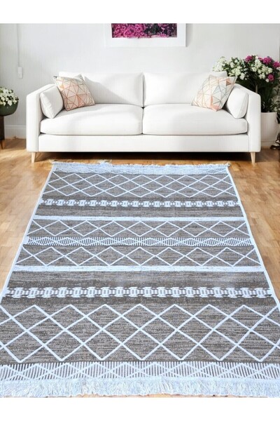 stay with love Kilim Bej-beyaz Modern Pamuklu Dokuma Kilim Makinede Yıkanabilir Çift Taraflı Kilim ,yolluk ,paspas