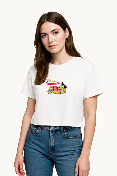 FANA Women's White T-Shirt Colorful Minimal Animal Printed Summer