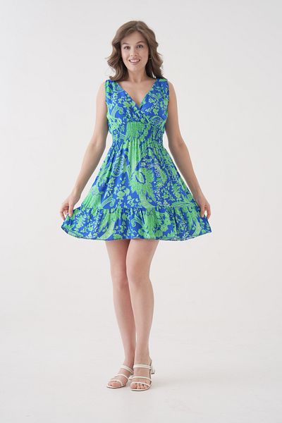 saint majesta Summer Viscose Double Breasted Mini Dress with Elastic Waist - Sm25