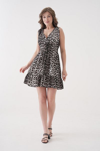 saint majesta Summer Elastic Waist Viscose Double Breasted Leopard Mini Dress - Sm25