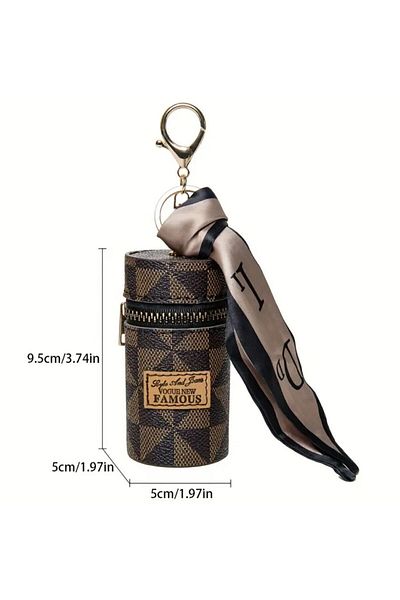 TATA CRAFT Brown Mini Luxury Wallet Keychain Makeup with Vintage Scarf - Brown