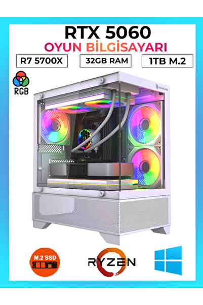 GAMELİNE Pro x18 Ryzen 7 5700X 32GB RAM 1TB M.2 Nvme SSD RTX5060 Oyuncu Masaüstü Bilgisayar