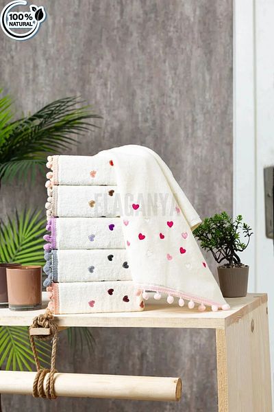 Elaganya Pompom Fringed Embroidered 30X50Cm 3 Piece Dowry Kitchen Towel |   Drying Cloth |   Hand Towel