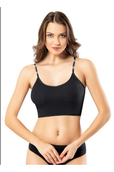 BlueHsg Kadın Yeni Sezon Ayarlana Bilir Askılı Taşlı Crop