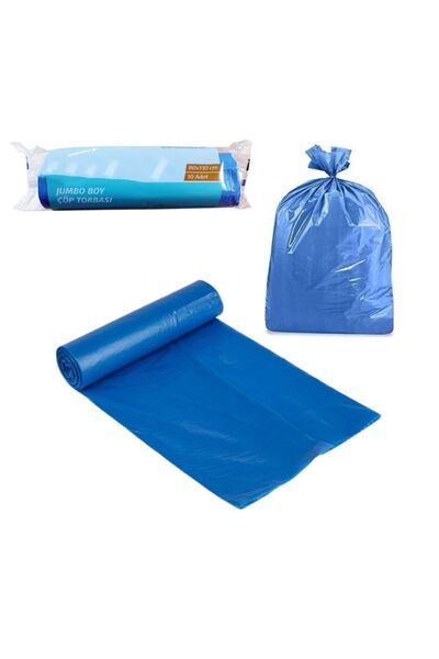 Kalbi Ticaret Çöp Torbası Jumbo Boy 10'lu X 5 Rulo Mavi Çöp Poşeti