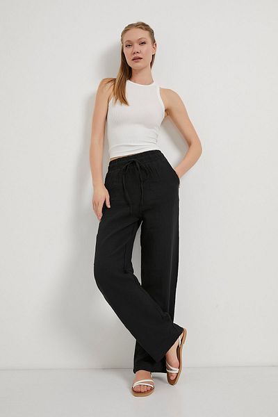 Arma Life Women's Elastic Loose Muslin Black Palazzo Trousers