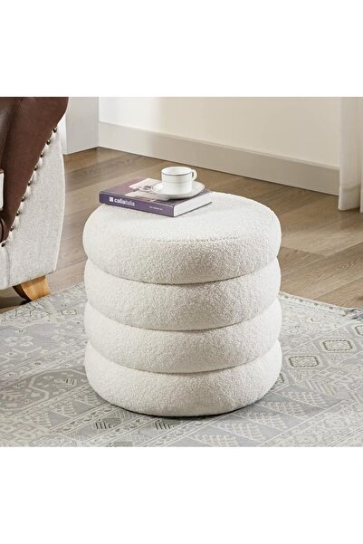 elissa home Bukle Puf Teddy Kumaş Boum 4lü - Beyaz