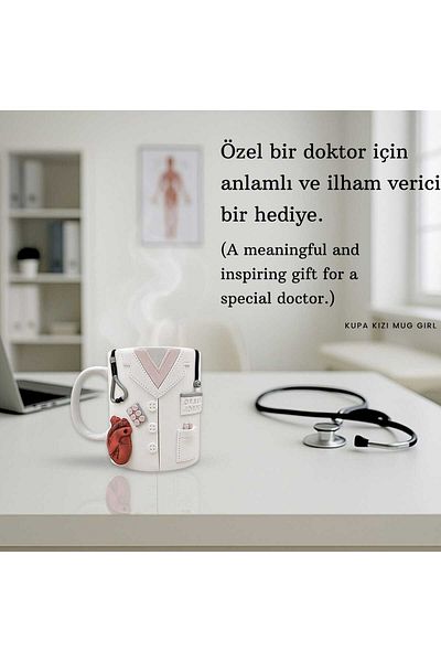 kuphane 3D Embossed Cardiologist Doctor Gift Mug Cup, Handmade Special Design Doctor Graduation Gift