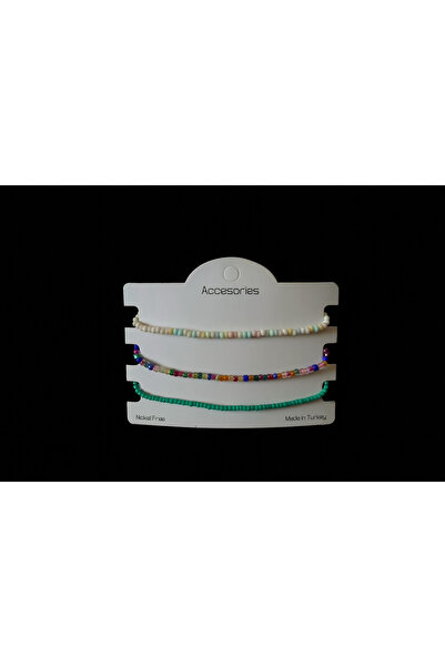 Tanem Mall Tek Tasarım El Yapımı 3'lü Halhal Seti – Renkli Boncuklu, Yazlık T...