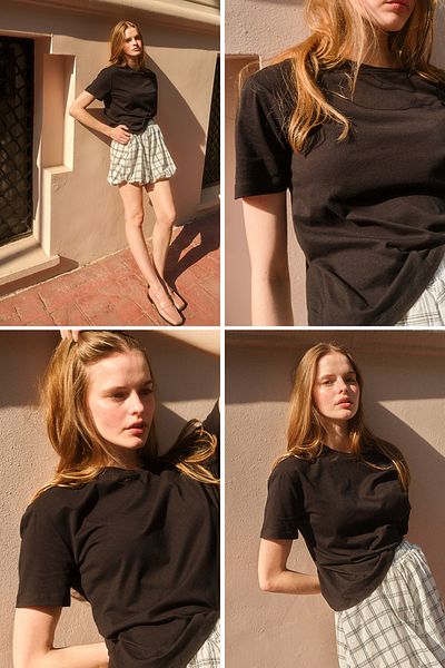 Quzu Crew Neck Oversize Basic T-Shirt Black