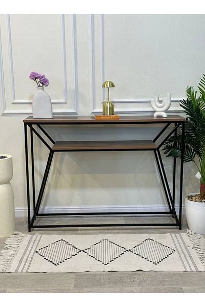 AGD Two-tier wooden console table with a stable and durable metal frame, a unique design that reflects luxury for the living room, entryway, and office