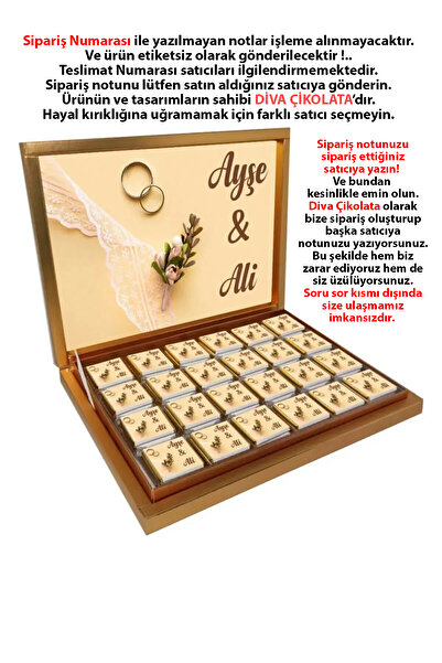 Diva Çikolata Söz Nişan Nikah Çikolatası (72 Adet Madlen Çikolata) Altın Kutu