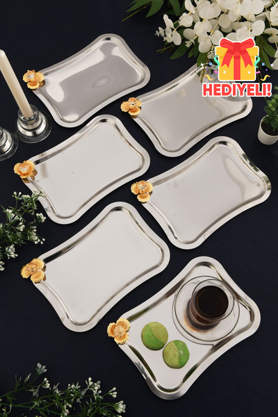 AKSESUAR EVRENİ Naldo Italian Model Gold Stone Detailed 6-Piece Presentation Tray