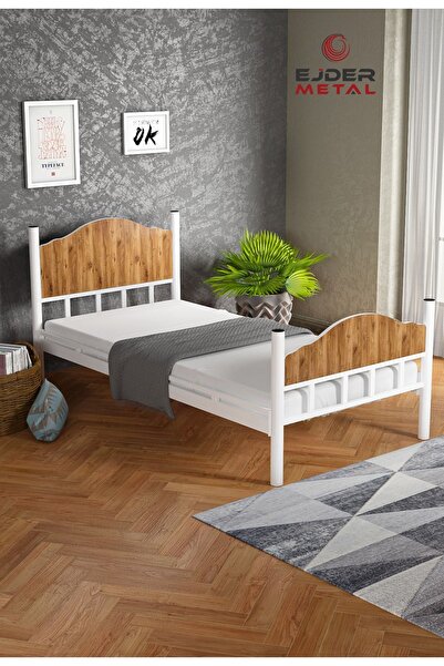 Ejder metal Tek Kişilk Ahşaplı Metal Karyola Ceviz (YATAKSIZ)