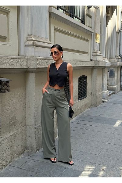 Brantu High Waist Linen Look Palazzo Trousers