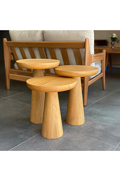 Genel Markalar Ahşap Dekoratif Üst Kalite Doğal Vernikli 3 "lü Zigon Yan Mant...