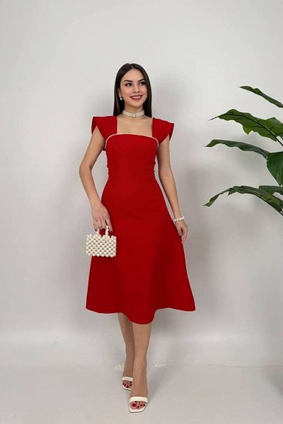 ALFUDO Moda Collection Custom Design Slim Detail Midi Dress