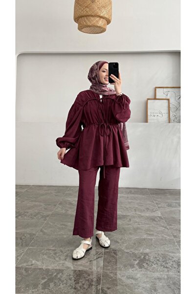 Miraydın Butik Women's Front Tie Drawstring Suit M41275 - Plum