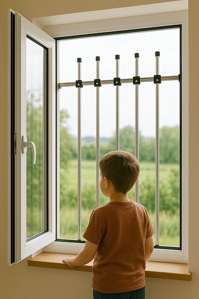 PenGüven Portable Window Guardrail- Window Security Systems- 5 Bars- Vertical- Half Closure