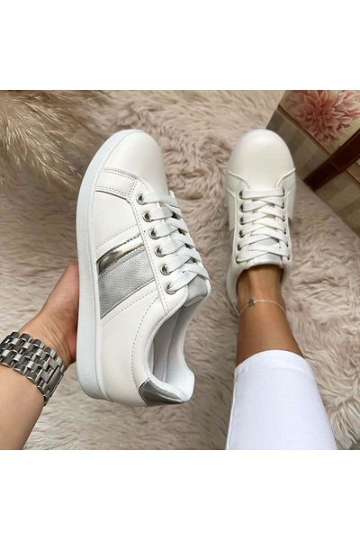Casual Adidasi dama, casual, din piele ecologica, talpa subtire, LA225, Alb