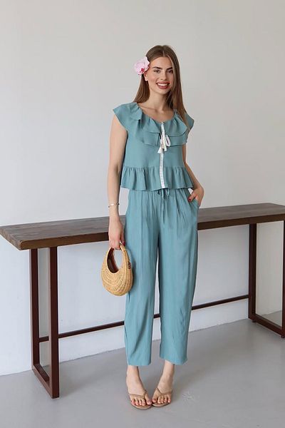 Neşeli Butik Women's Ruffle Seersucker Fabric Double Suit Nbnp012