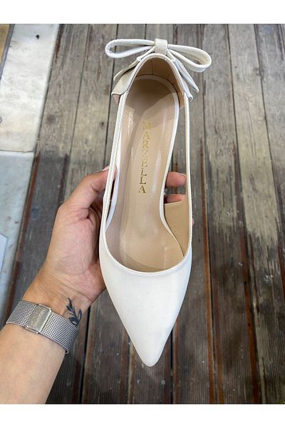 Afilli Women's Skin Satin Shiny Pointed Toe Stylish Bow Ribbon Bow Goblet Short Heeled Evening Dress Shoes
