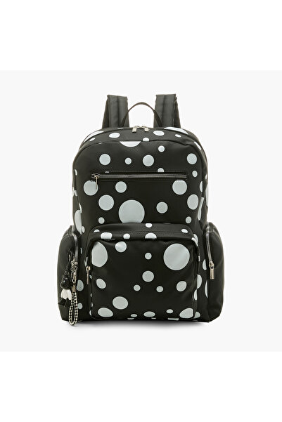 Juniors حقيبة ظهر مطبوعة بنقاط بولكا كاملة مع أحزمة قابلة للتعديل وسحاب للإغل...