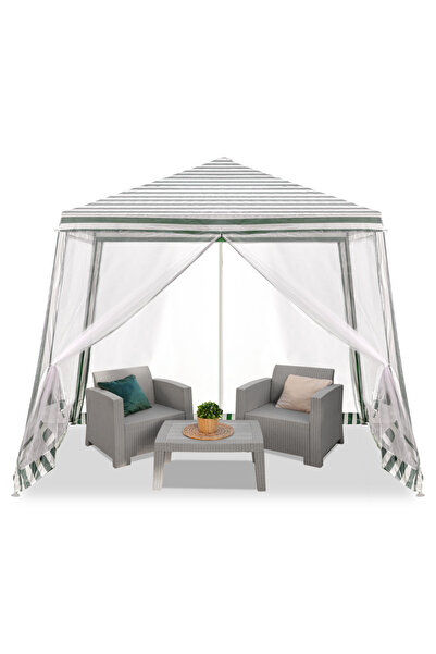 OEM Garden Pavilion Tent with Metal Frame and Anti-Mosquito Net, Easy to Assemble, White-Green