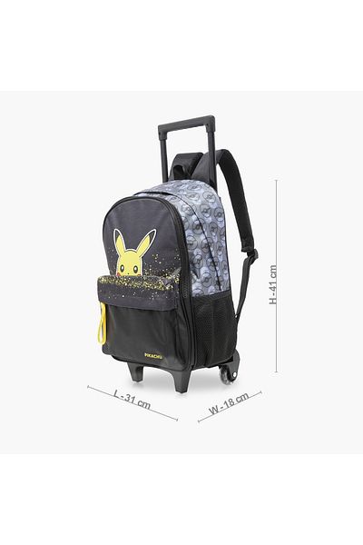 Pokemon Pikachu Print Trolley Backpack with Retractable Handle and Zip Closure - 16 inches