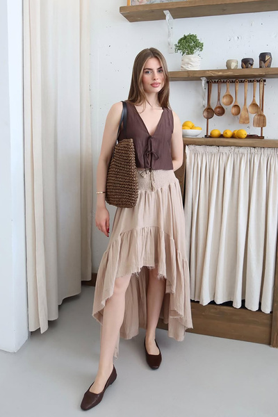 Neşeli Butik Women's Muslin Fabric Asymmetrical Skirt Nbnp011